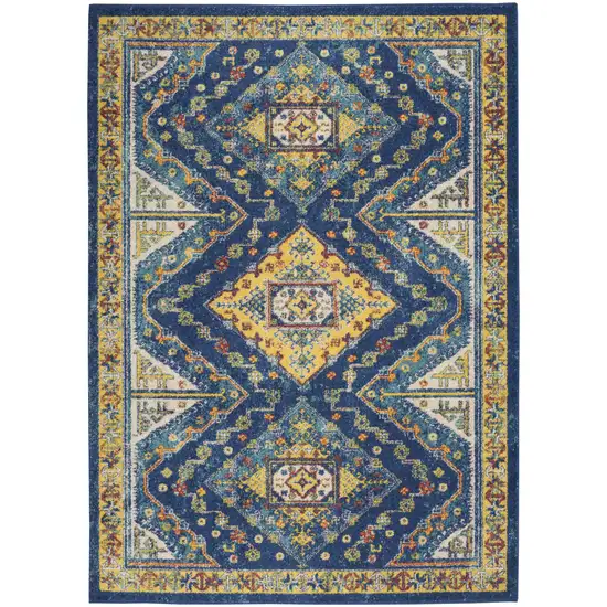Blue and Yellow Geometric Power Loom Area Rug Photo 8