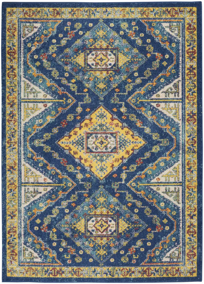 Blue and Yellow Geometric Power Loom Area Rug Photo 8