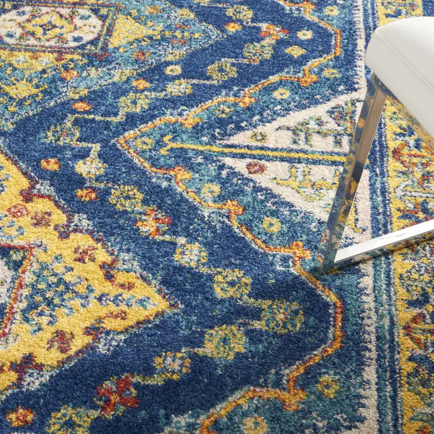 Blue and Yellow Geometric Power Loom Area Rug Photo 9
