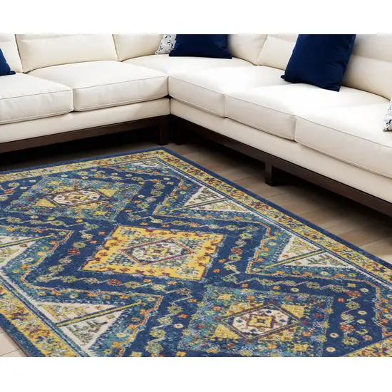Blue and Yellow Geometric Power Loom Area Rug Photo 3