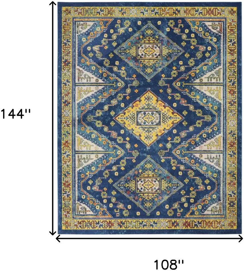 Blue and Yellow Geometric Power Loom Area Rug Photo 3