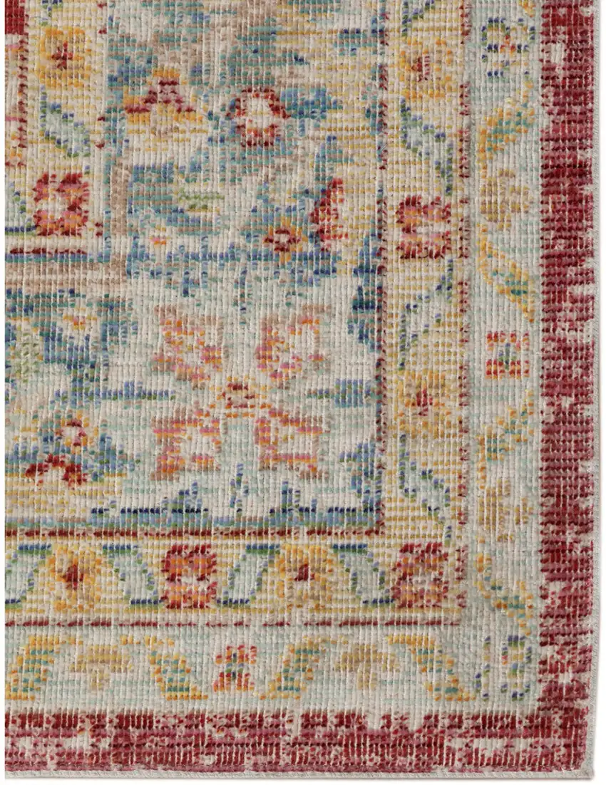 Blue and Yellow Medallion Power Loom Distressed Area Rug Photo 2