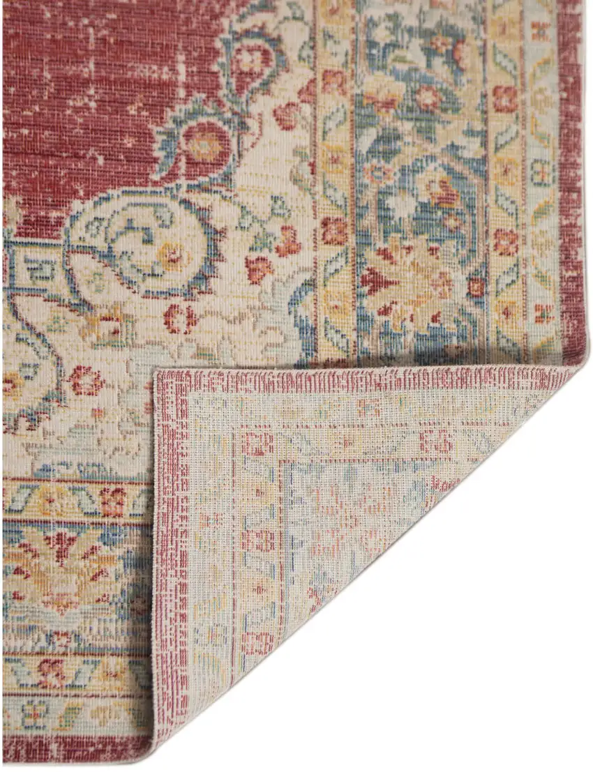 Blue and Yellow Medallion Power Loom Distressed Area Rug Photo 3