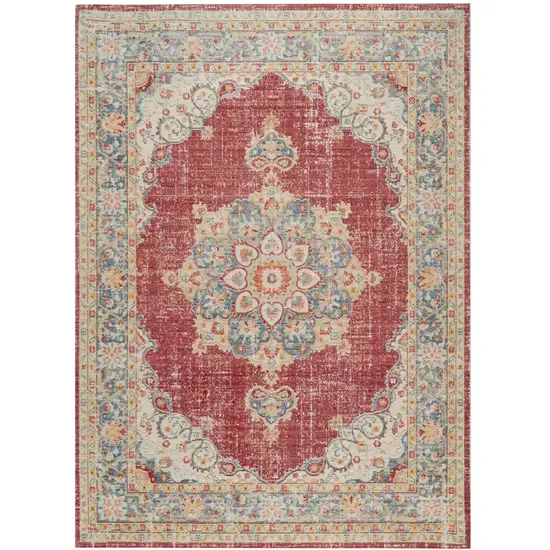 Blue and Yellow Medallion Power Loom Distressed Area Rug Photo 1