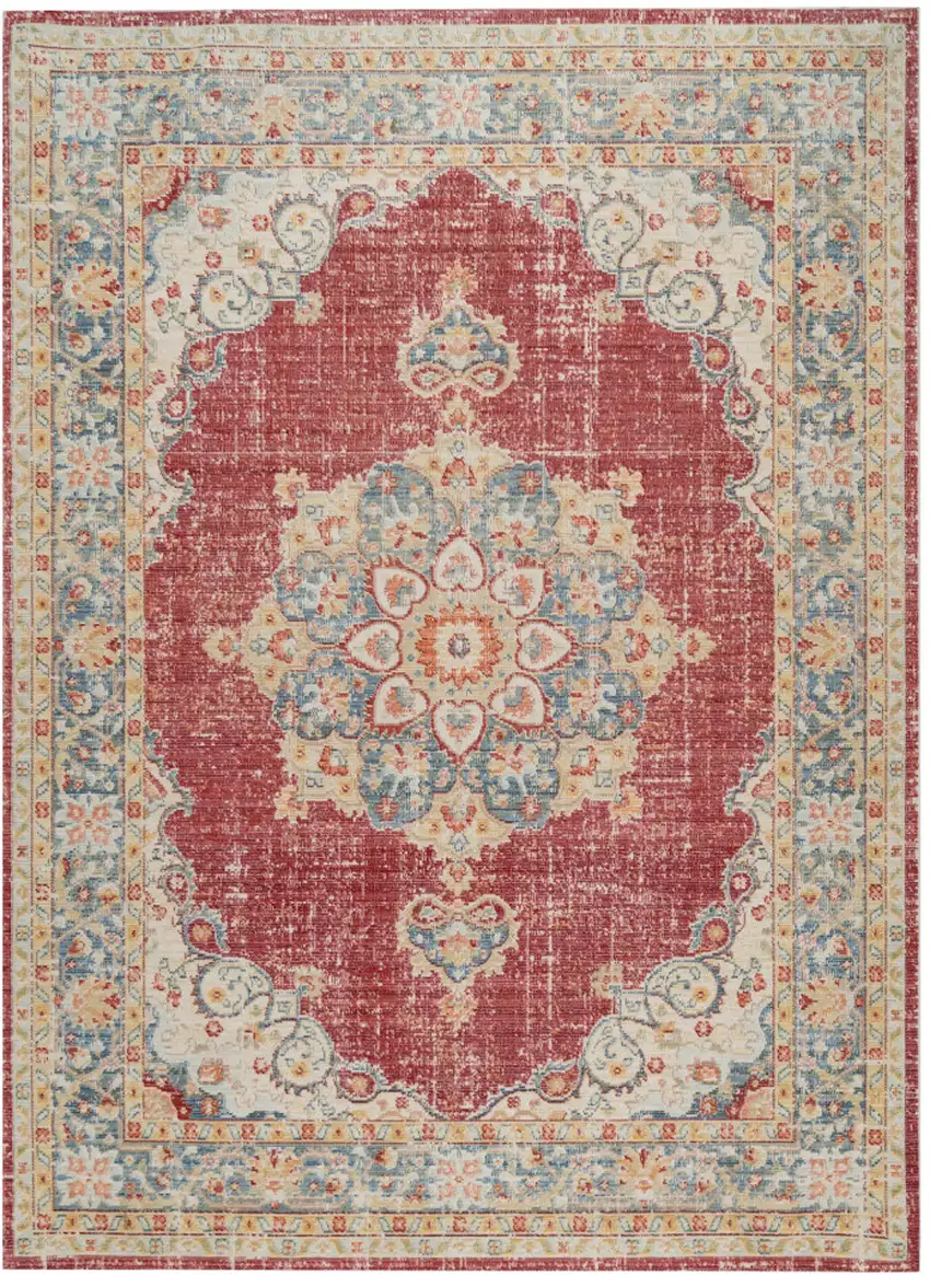 Blue and Yellow Medallion Power Loom Distressed Area Rug Photo 1