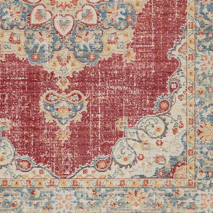 Blue and Yellow Medallion Power Loom Distressed Area Rug Photo 5