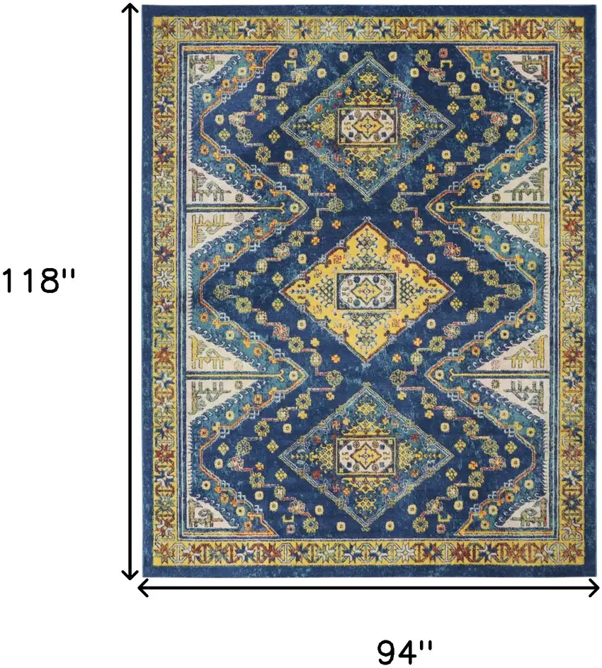 Blue and Yellow Oriental Power Loom Area Rug Photo 3
