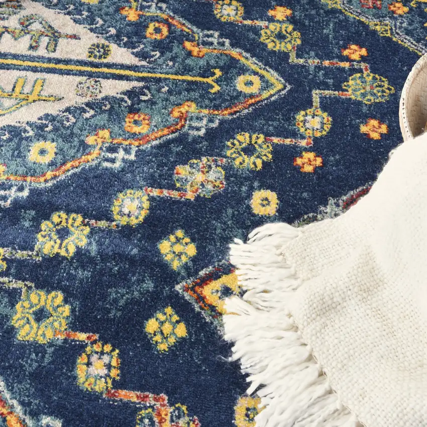 Blue and Yellow Oriental Power Loom Area Rug Photo 9