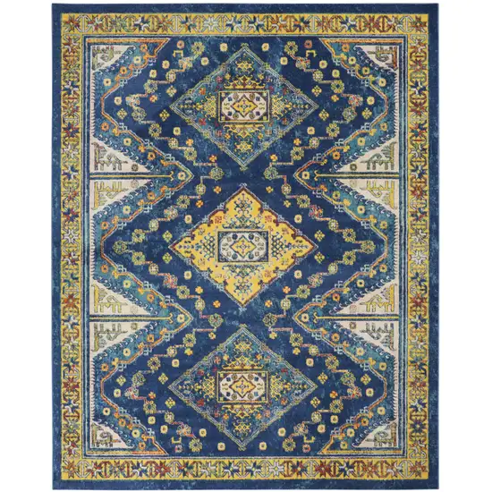 Blue and Yellow Oriental Power Loom Area Rug Photo 8