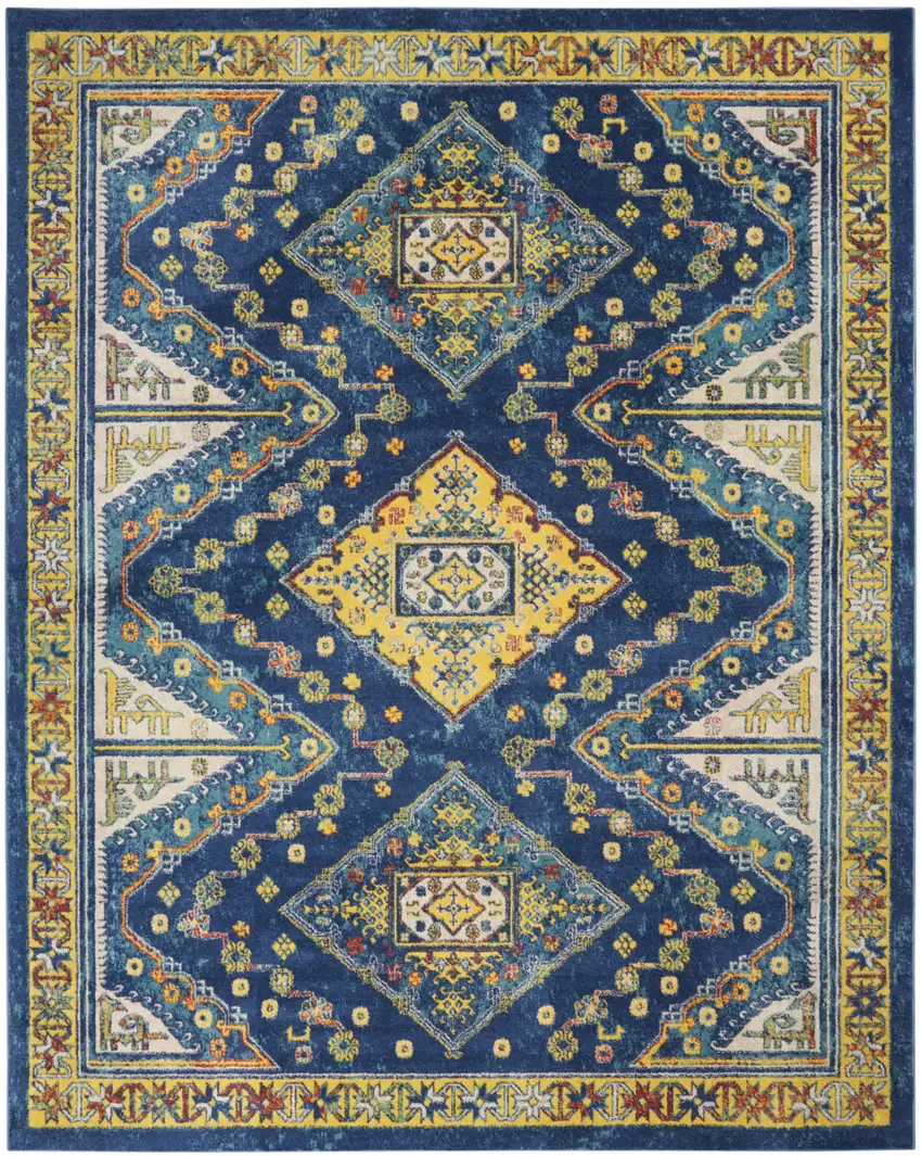 Blue and Yellow Oriental Power Loom Area Rug Photo 8