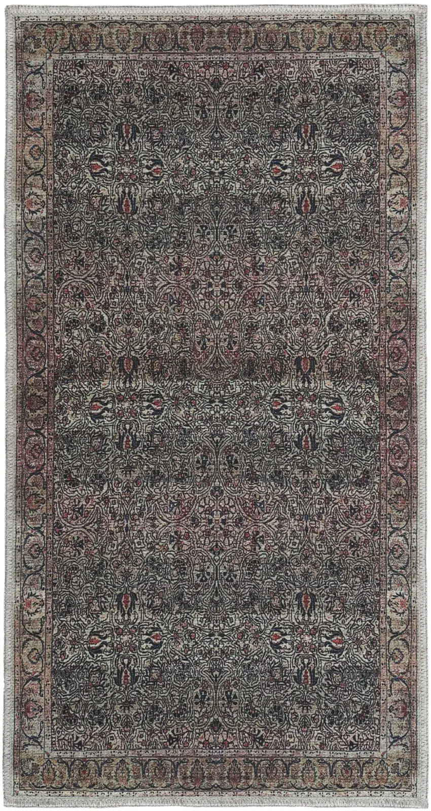 Blue and Yellow Oriental Power Loom Distressed Washable Non Skid Area Rug Photo 2
