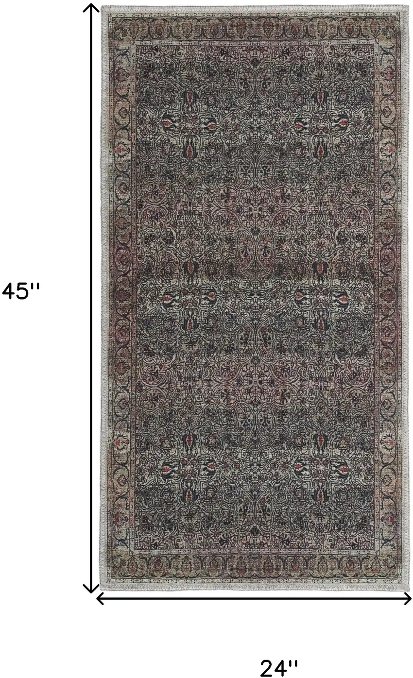 Blue and Yellow Oriental Power Loom Distressed Washable Non Skid Area Rug Photo 3
