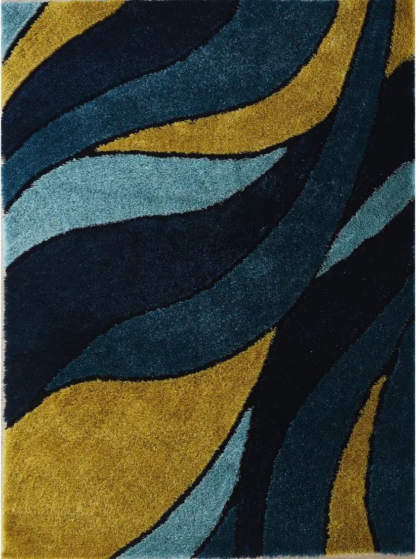 Blue and Yellow Shag Hand Tufted Area Rug Photo 1