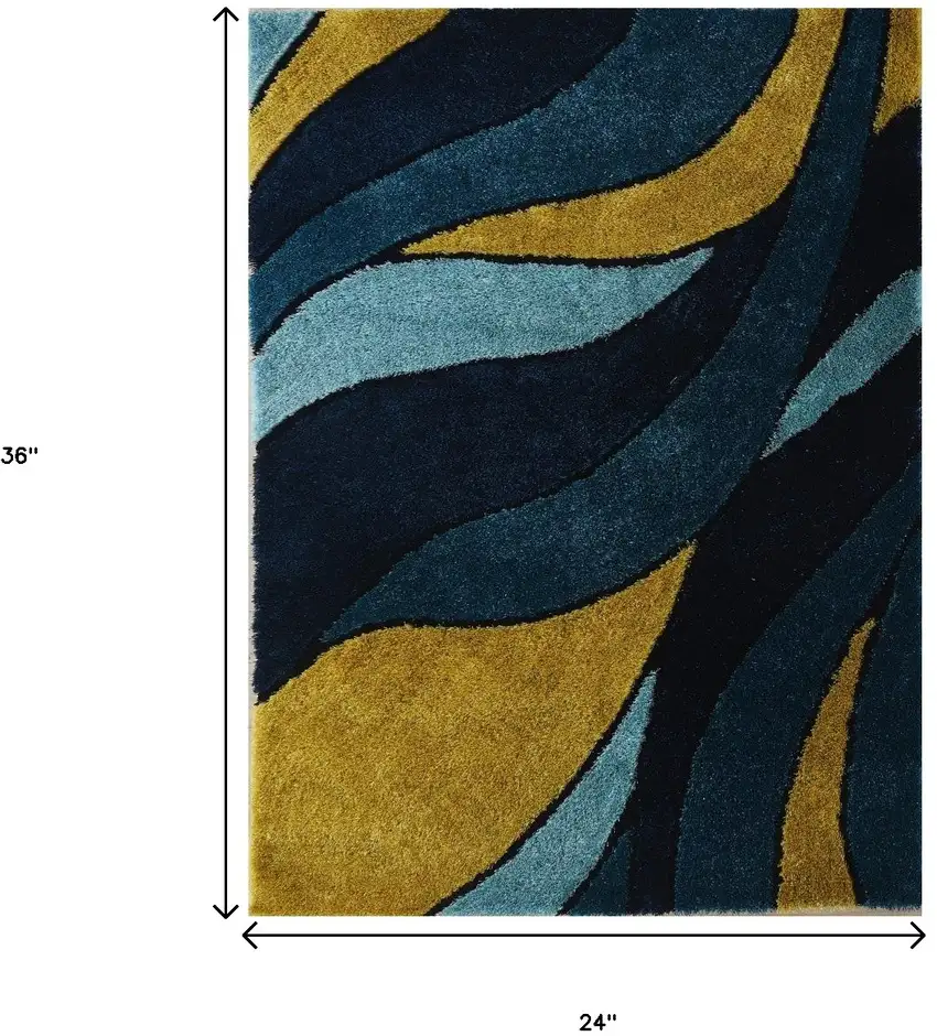 Blue and Yellow Shag Hand Tufted Area Rug Photo 7