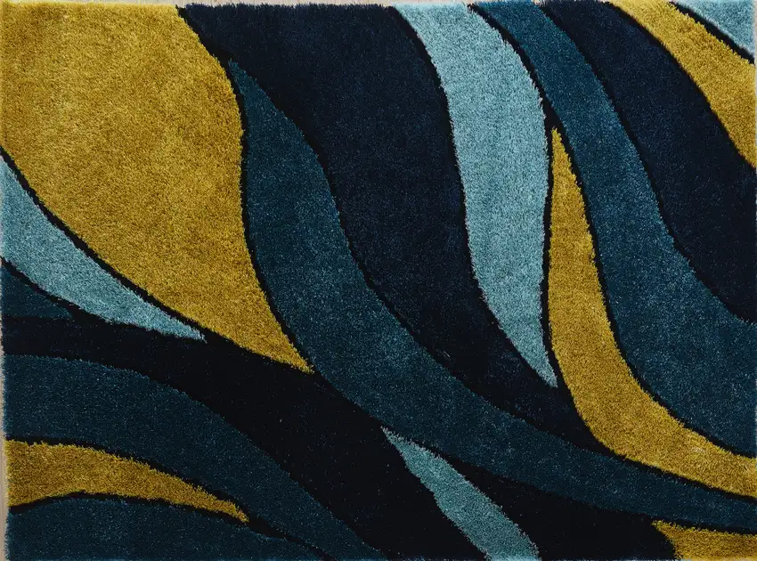 Blue and Yellow Shag Hand Tufted Area Rug Photo 4
