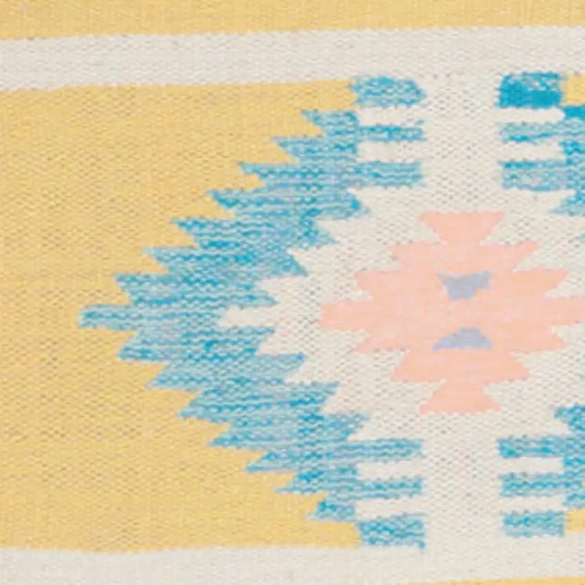 Blue and Yellow Southwestern Handmade Area Rug With Fringe Photo 6