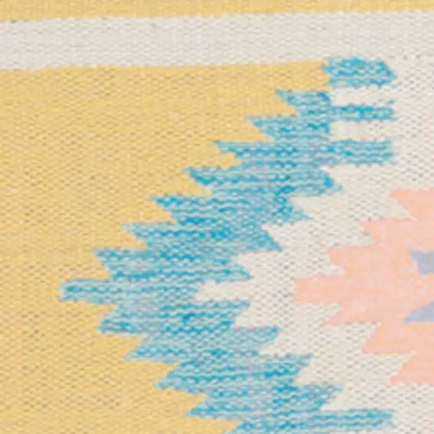 Blue and Yellow Southwestern Handmade Area Rug With Fringe Photo 5