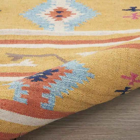Blue and Yellow Southwestern Handmade Area Rug With Fringe Photo 5