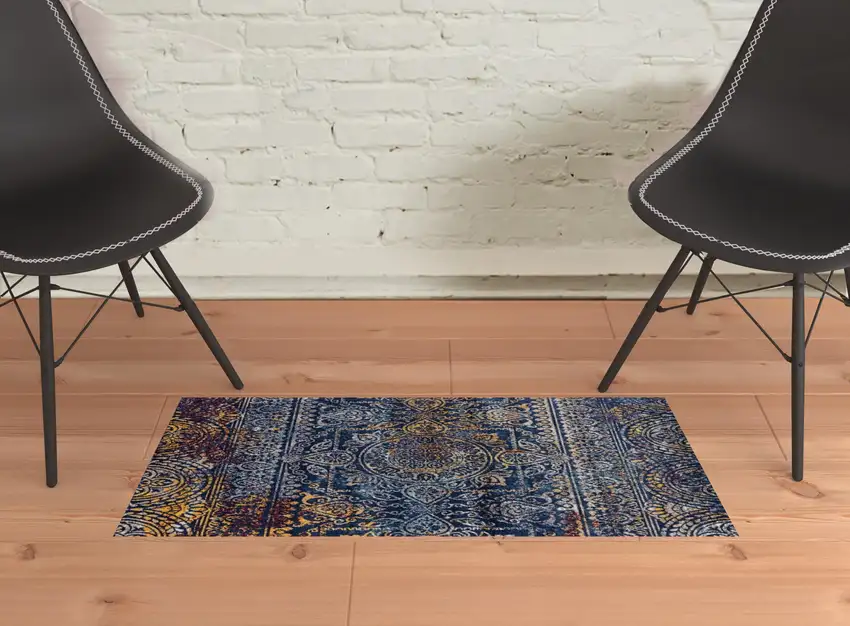 Blue and Yellow Southwestern Power Loom Area Rug Photo 2