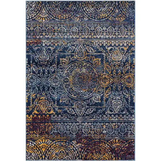 Blue and Yellow Southwestern Power Loom Area Rug Photo 1