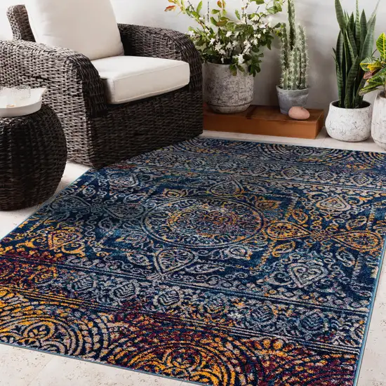 Blue and Yellow Southwestern Power Loom Area Rug Photo 4