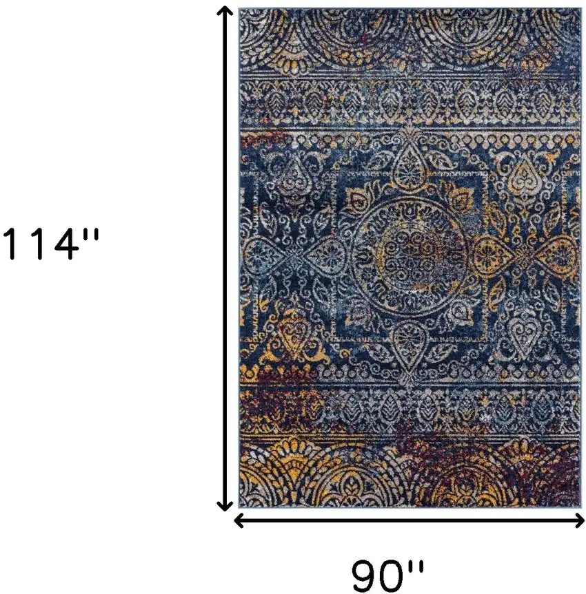 Blue and Yellow Southwestern Power Loom Area Rug Photo 5