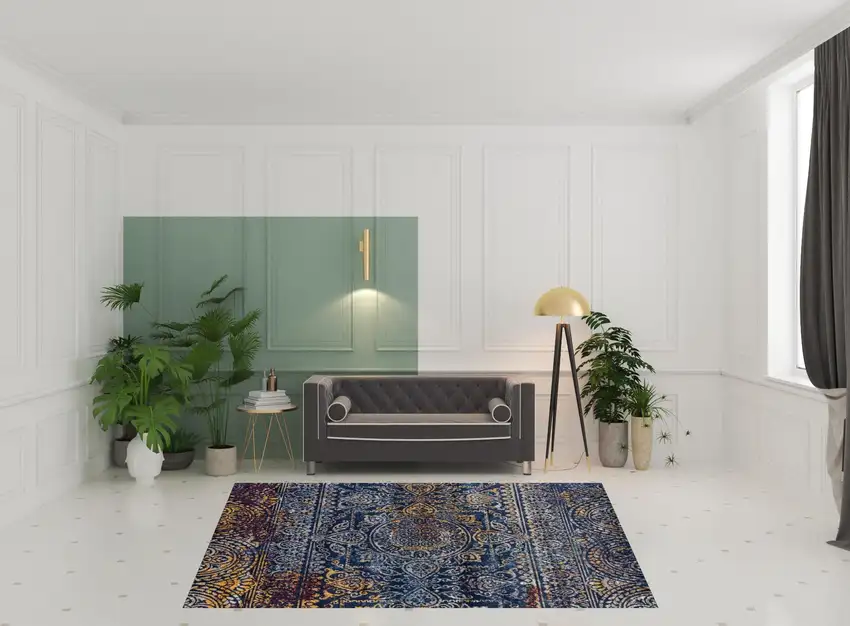 Blue and Yellow Southwestern Power Loom Area Rug Photo 2