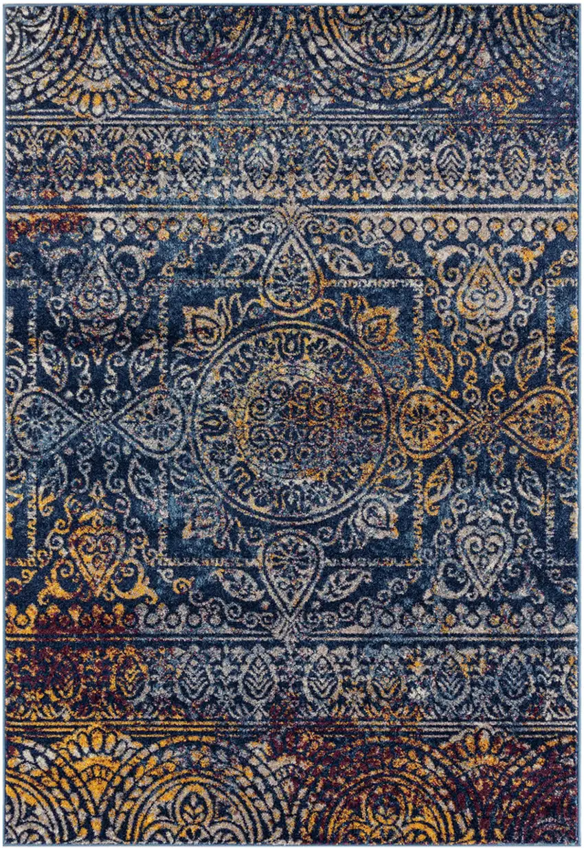 Blue and Yellow Southwestern Power Loom Area Rug Photo 1