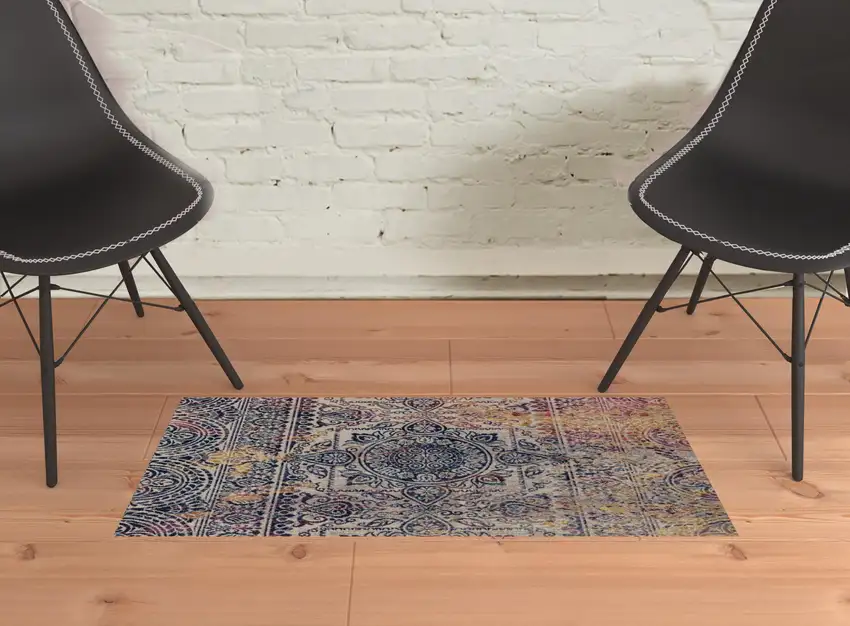 Blue and Yellow Southwestern Power Loom Area Rug Photo 3