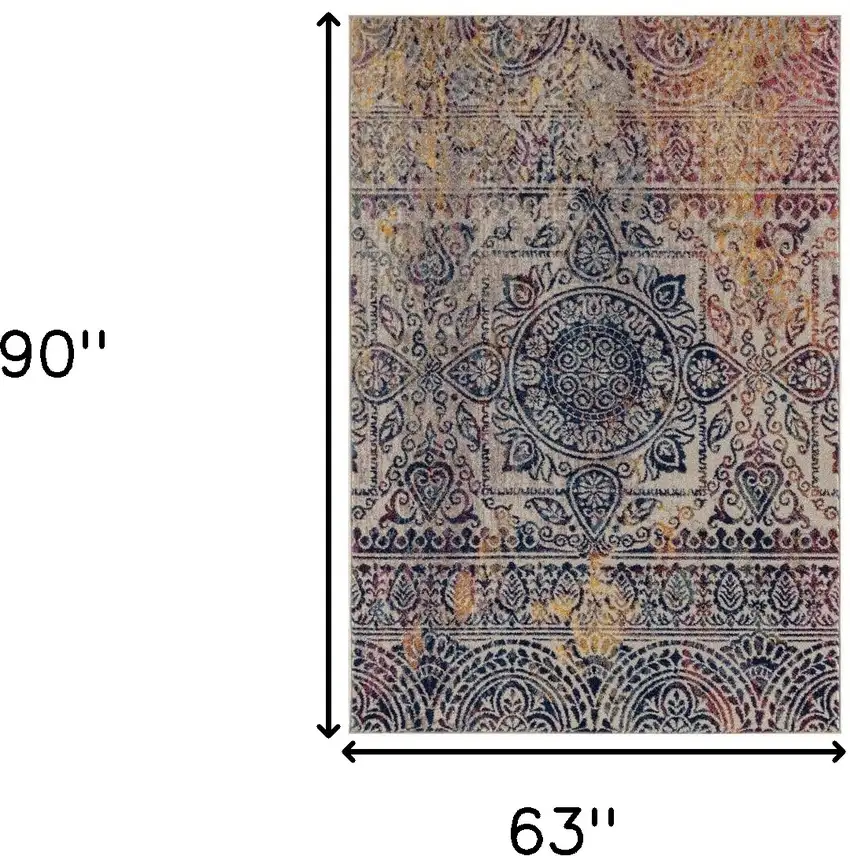Blue and Yellow Southwestern Power Loom Area Rug Photo 5