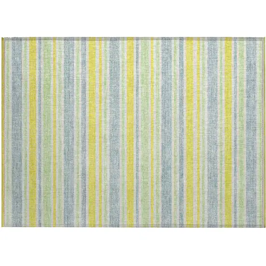 Blue and Yellow Striped Washable Non Skid Indoor Outdoor Area Rug Photo 2