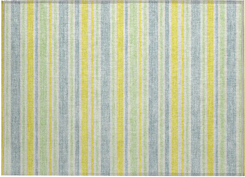 Blue and Yellow Striped Washable Non Skid Indoor Outdoor Area Rug Photo 2
