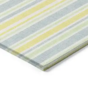 Photo of Blue and Yellow Striped Washable Non Skid Indoor Outdoor Area Rug