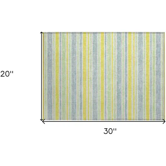Blue and Yellow Striped Washable Non Skid Indoor Outdoor Area Rug Photo 3