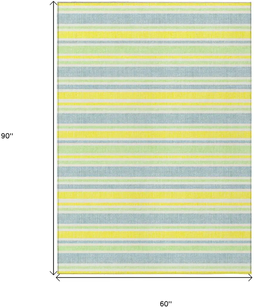Blue and Yellow Striped Washable Non Skid Indoor Outdoor Area Rug Photo 3