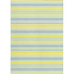 Photo of Blue and Yellow Striped Washable Non Skid Indoor Outdoor Area Rug