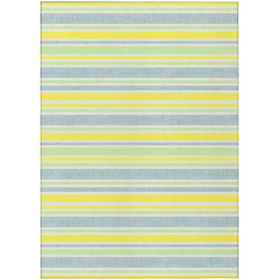 Blue and Yellow Striped Washable Non Skid Indoor Outdoor Area Rug Photo 2