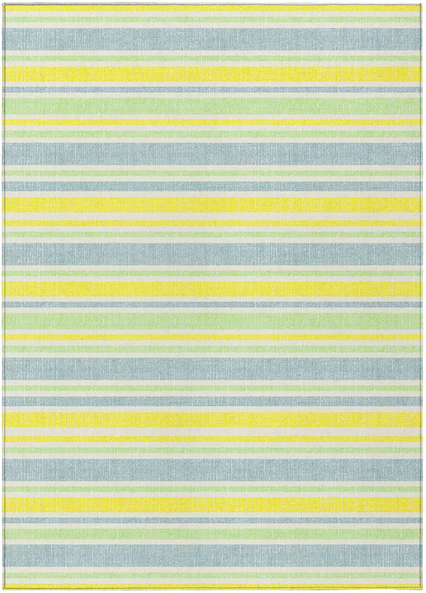 Blue and Yellow Striped Washable Non Skid Indoor Outdoor Area Rug Photo 2