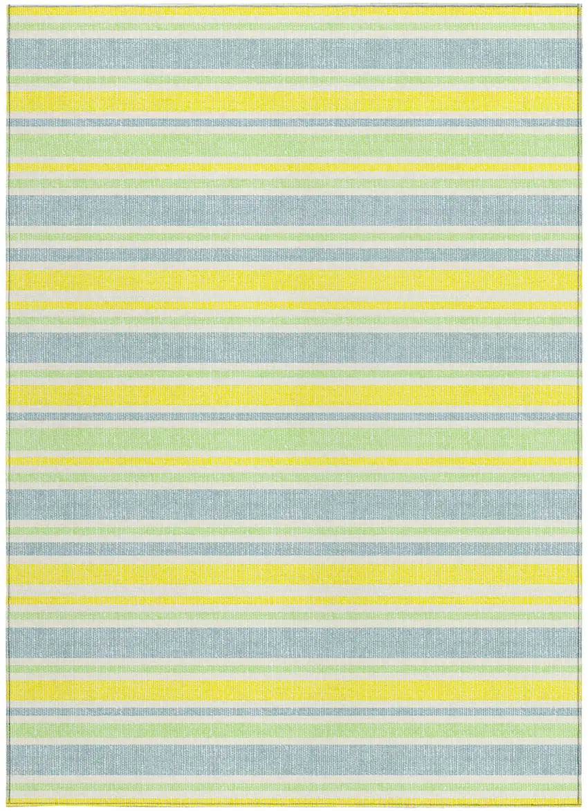 Blue and Yellow Striped Washable Non Skid Indoor Outdoor Area Rug Photo 4