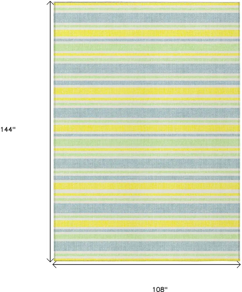 Blue and Yellow Striped Washable Non Skid Indoor Outdoor Area Rug Photo 3