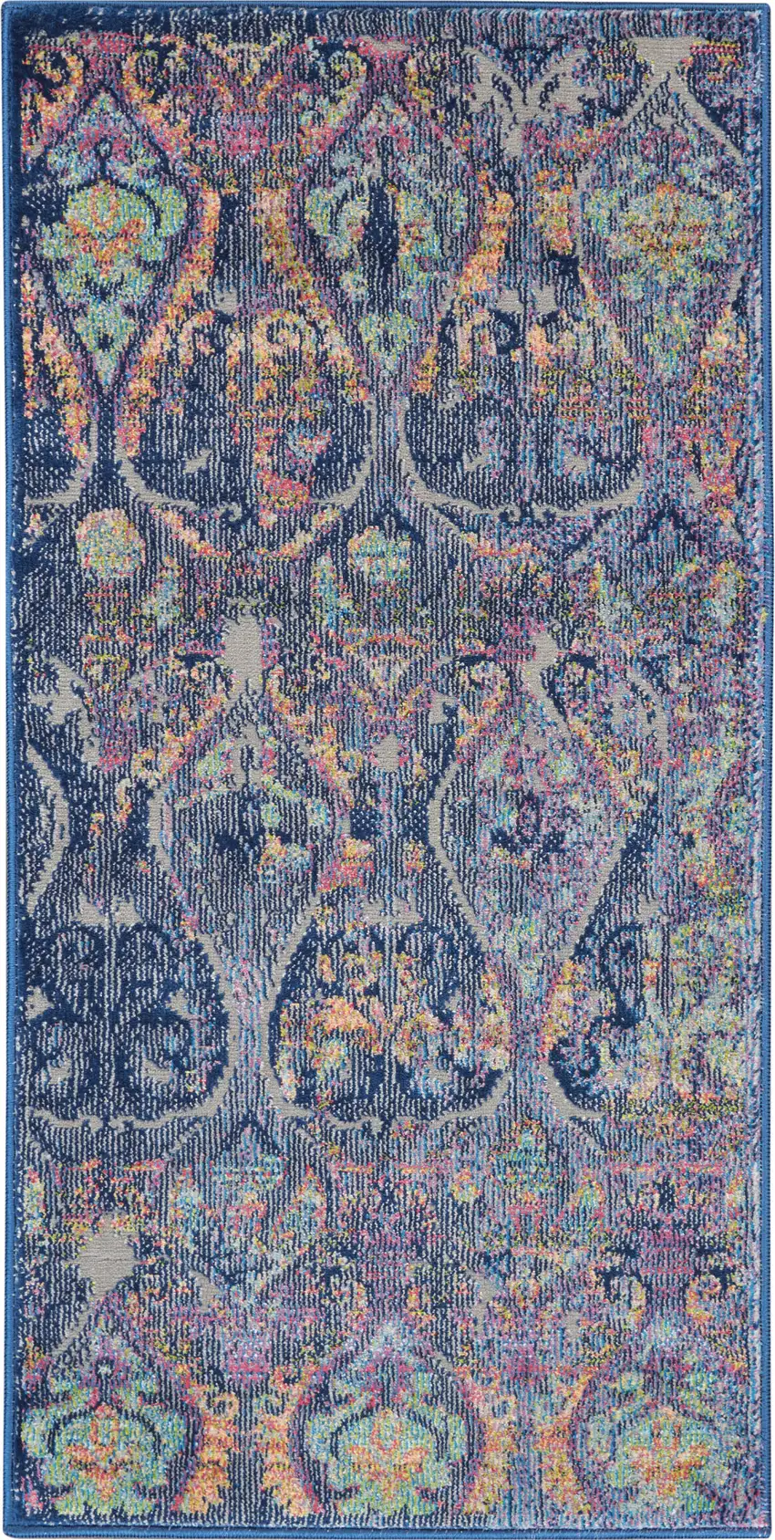 Blue and Yellow Trellis Distressed Non Skid Area Rug Photo 2