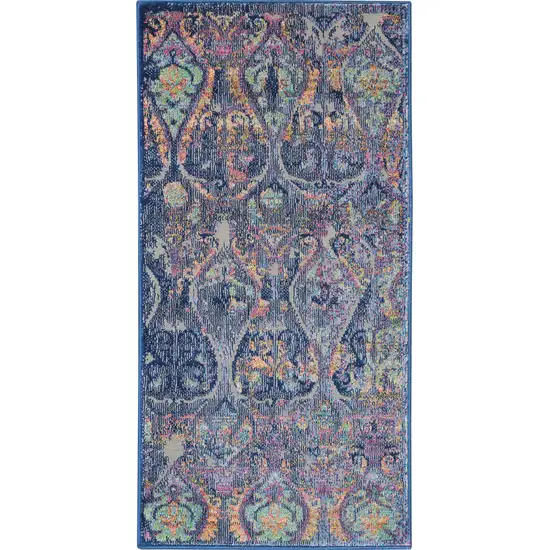 Blue and Yellow Trellis Distressed Non Skid Area Rug Photo 9