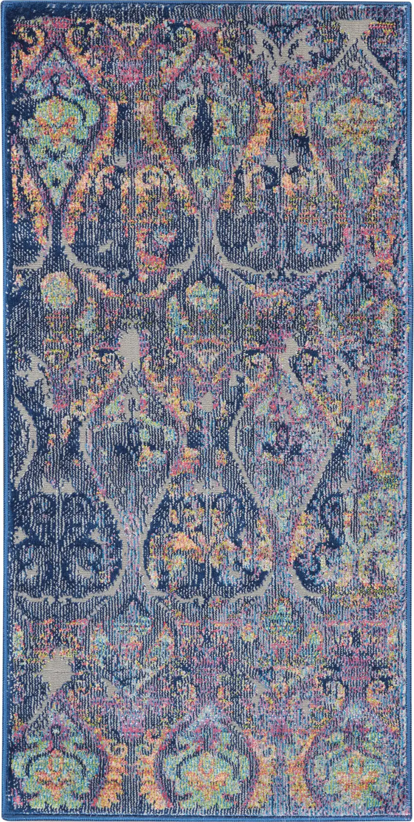 Blue and Yellow Trellis Distressed Non Skid Area Rug Photo 9