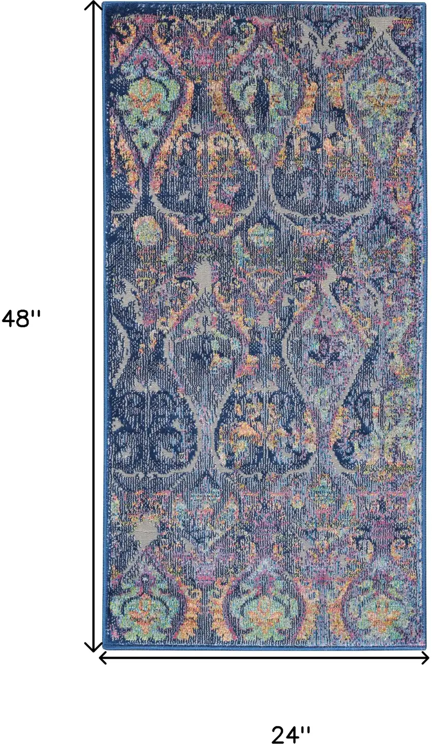 Blue and Yellow Trellis Distressed Non Skid Area Rug Photo 3
