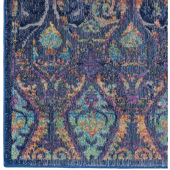 Blue and Yellow Trellis Distressed Non Skid Area Rug Photo 8