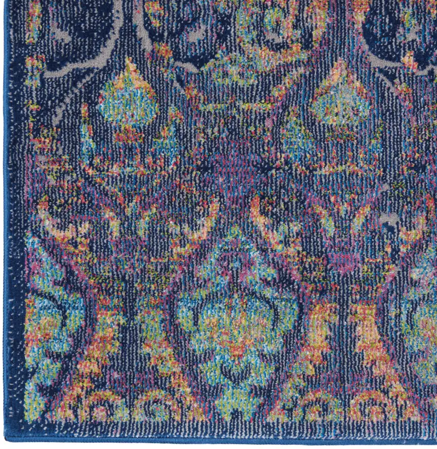 Blue and Yellow Trellis Distressed Non Skid Area Rug Photo 8