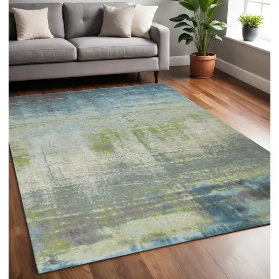 Blue And Green Abstract Area Rug Photo 1