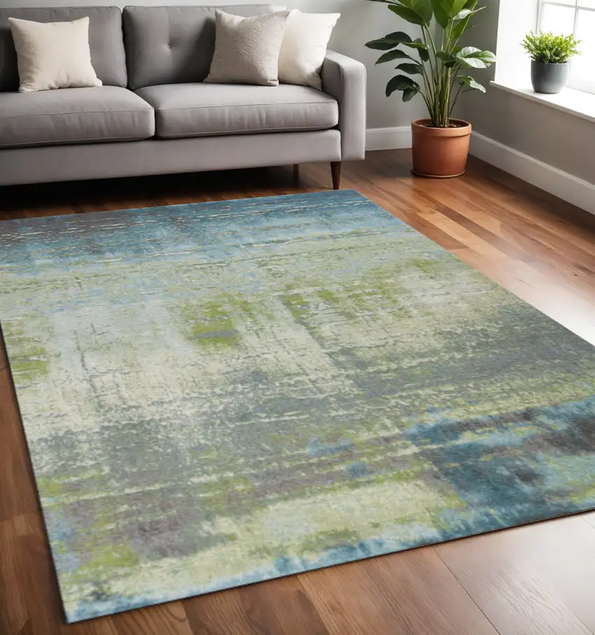 Blue And Green Abstract Area Rug Photo 1