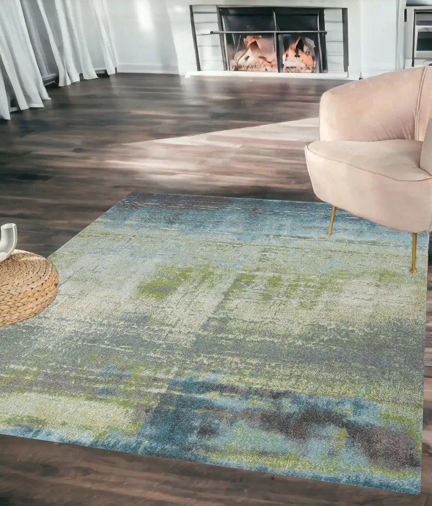 Blue Or Green Abstract Indoor Area Rug Photo 1