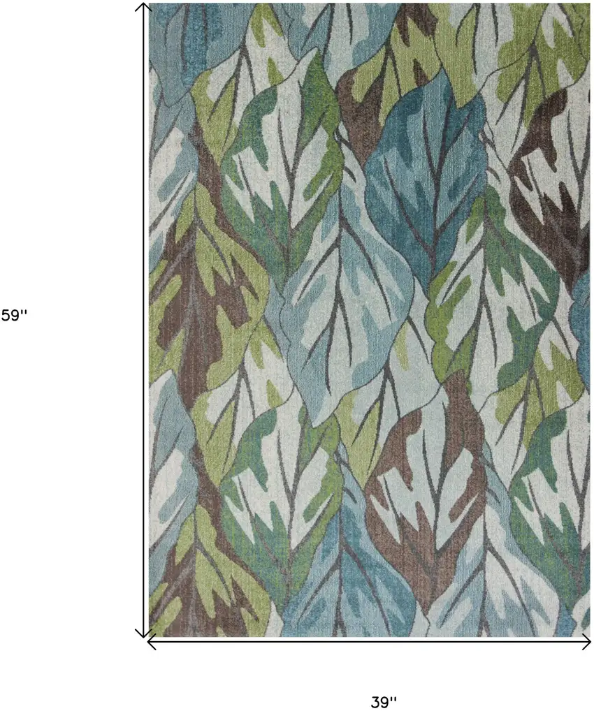 Blue and Green Botanical Leaves Area Rug Photo 3